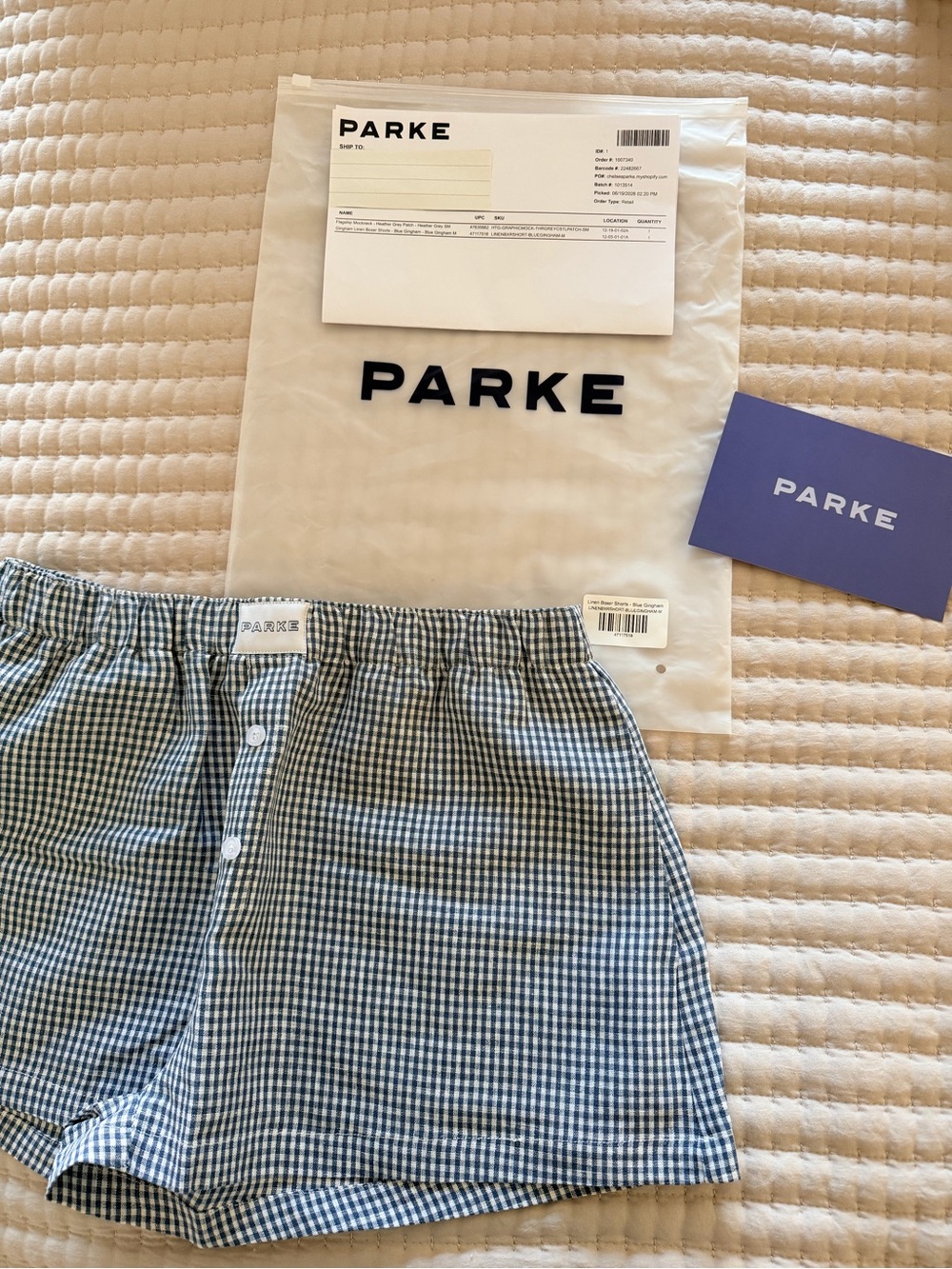 Parke Coastal Collection NEW Blue and White Gingham Cotton Boxers medium - Picture 4 of 6